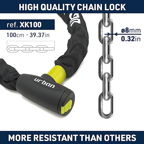 URBAN XK100 Bike Chain Lock, Heavy Duty Anti Theft 100cm ø8mm Hardened Steel Chain High Security Lock - Image 3