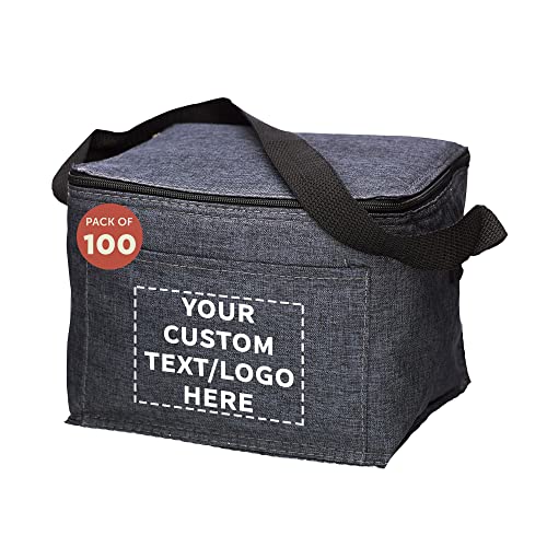 Custom Insulated Cooler Lunch Bag Set of 100, Personalized Bulk Pack - Perfect for Work, Travel, Outdoor Events - Black