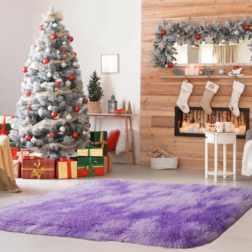 Purple 2x3 Fluffy Area Rug for Girls Bedroom, Kids Playroom, Nursery Room, Teen Living Room, Dorm, Baby Room Decor