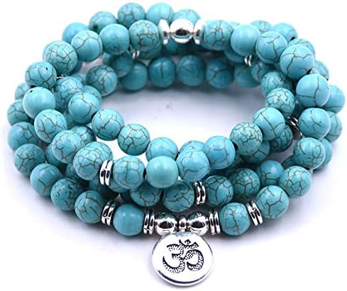 Self-Discovery 108 Natural Beads Mala Yoga Jewelry Meditation Beads Bracelet Necklace with Yoga Symbol Charm