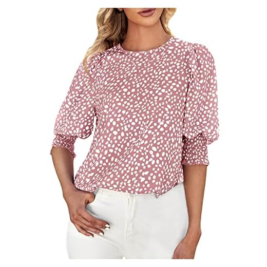 2023 Camiseta Mujer Manga Corta Volantes Verano Moda Impresión de Lunares Camisa Blusa Cuello Redondo Basica Camiseta Elegant Suelto Tops Casual Fiesta Cómodo T-Shirt Original tee Playa