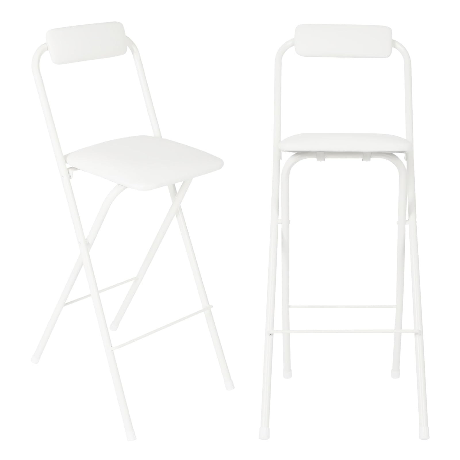 Taburetes Plegables De Cocina, Taburete De Bar Plegable Con Respaldo Y Reposapiés, Seat Height 50~90cm, Silla Alta De Metal, Silla De Mostrador, Para Cocina, Salón, Comedor Y Restaurante(White,H50cm)