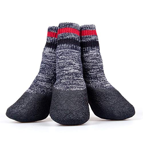 Qplcdg 4Pcs Anti-Rutsch Hund Socken,Hundeschuhe Pfotenschutz Gummisohle, für Small/Medium/Large Hund. (4#, Grau) Cover