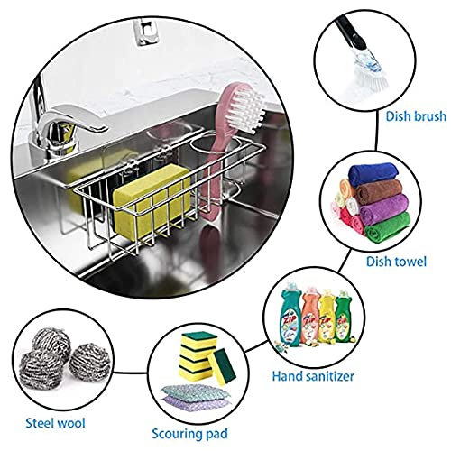 3 in 1 Soporte para Esponja de Fregadero, Organizador para Fregadero de Cocina, Soporte Adhesivo para Cepillo, Acero Inoxidable a Prueba de Óxido, Organizador para Fregadero de Cocina y Baño sin Perforación para Colocar Esponjas, Jabones y Cepillos miniatura 3