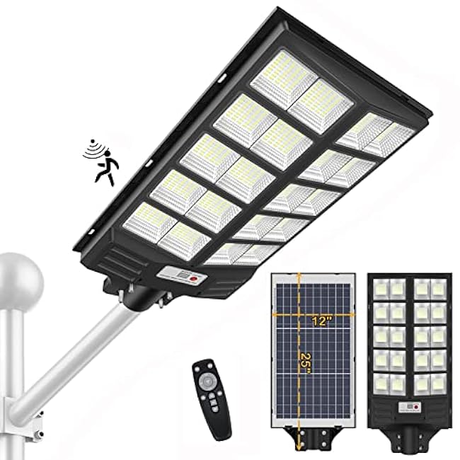 INSDEA 6000W Solar Street Light Motion Sensor, Dusk to Dawn Outdoor Flood Lights, IP65 Waterproof Security Light, LED Solar Lights Outdoor for Garden Yard Path Parking Lot