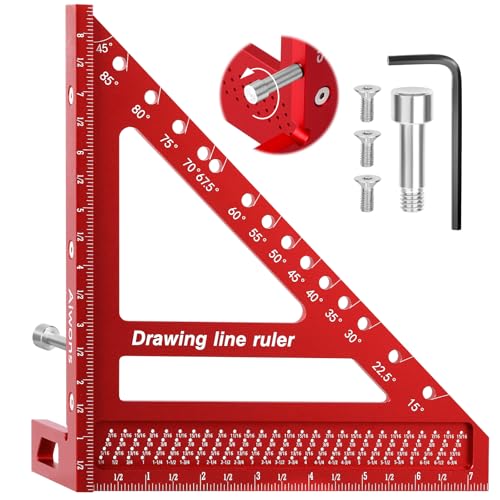 8.5 inch 3D Multi-Angle Measuring Ruler-Large Precision Woodworking | 3D Square Protractor 15-90 Degree and Miter Triangle-Aluminum Alloy Drawing Line Ruler for Engineer Carpenter Red