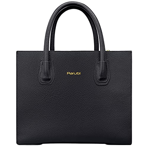 Parubi, Sac à Main Femme avec Bandoulière, En Cuir Véritable, Fabriqué en Italie, Modèle Leda, Sac avec Poignée Bandoulière pour Femme Fille Élégante, Noir Cover