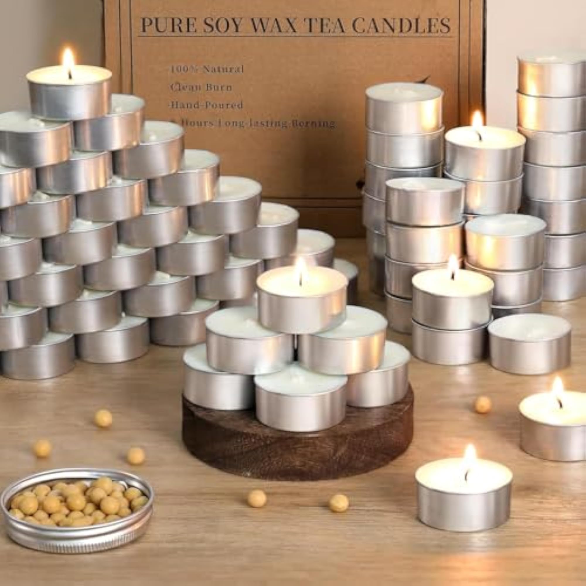 20-Pack Pure Bees Wax Tea Light Candles, Vanilla Bean