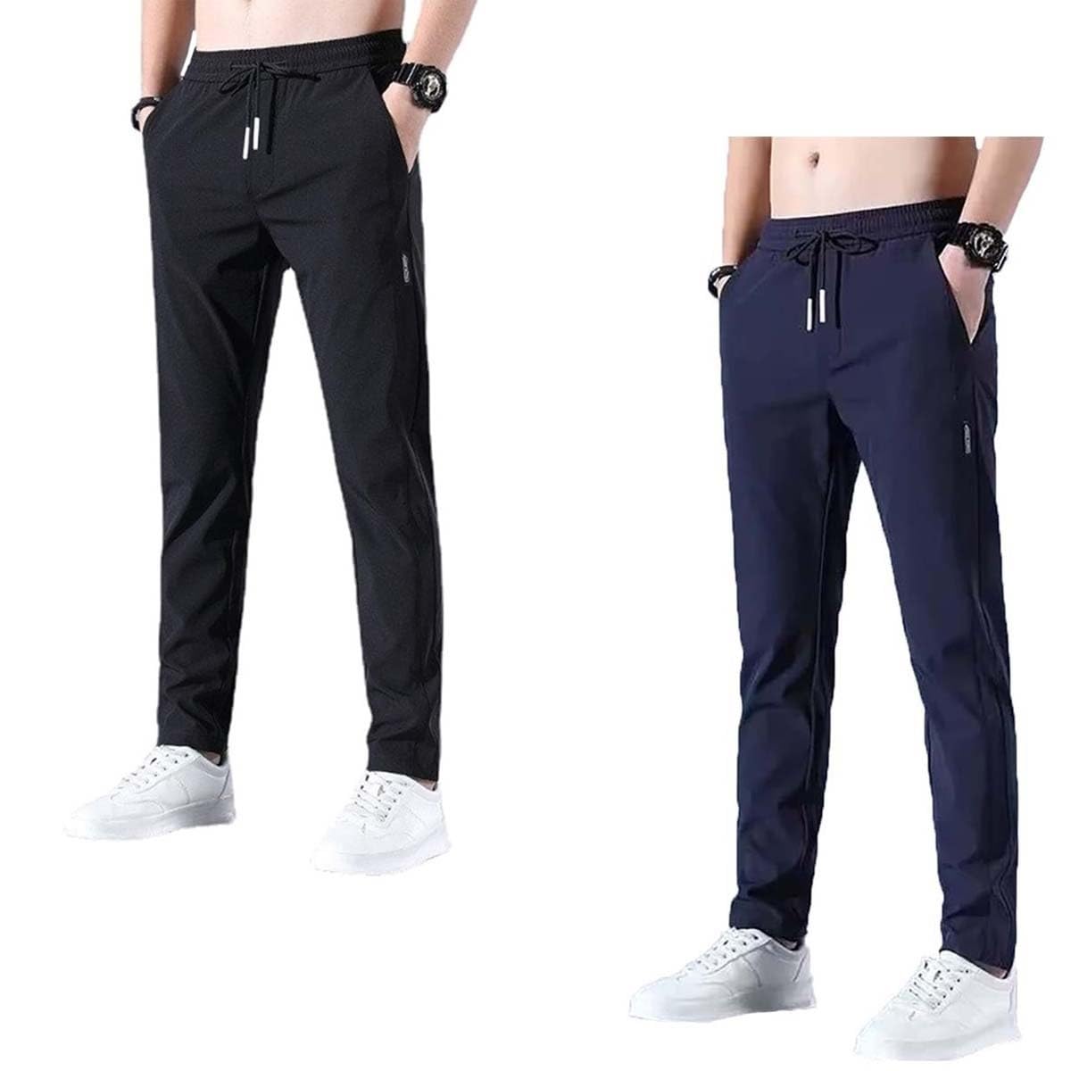 GOUJIAN Men's Long Leisure Trousers, Sports, Breathable, Training, Jogging Trousers With Elastic Waistband And Drawstring, S-5XL sweatpants(Black+blue,5XL)
