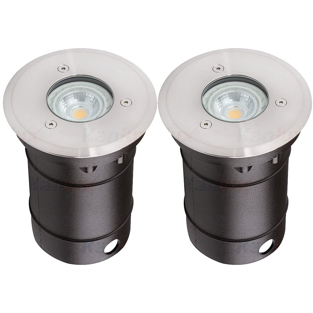 Manningham Lighting 2X Lights Mains Ip67 Gu10 Round Landscape Well Driveway Walkway Garden Deck Buried Patio Pathway Recessed In Ground Uplighter Decorative Outdoor Light (, No Bulb)