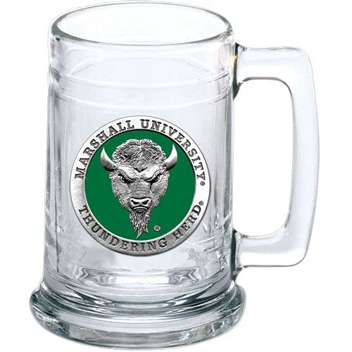 Heritage Pewter Marshall University Beer Stein Glass | 15 Ounce German-Style Beer Glass | Intricately Crafted Metal Pewter Alma Mater Inlay