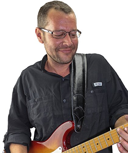 Walker & Williams C-22-BB Sangle rembourrée en cuir pour guitare acoustique, électrique et basse Noir, Noir - Les Beatles, Paul McCartney, John Lennon, RIngo Starr, George Harrison Walker & Williams C-22-BB Sangle rembourrée en cuir pour guitare acoustique, électrique et basse Noir, Noir – Image 5