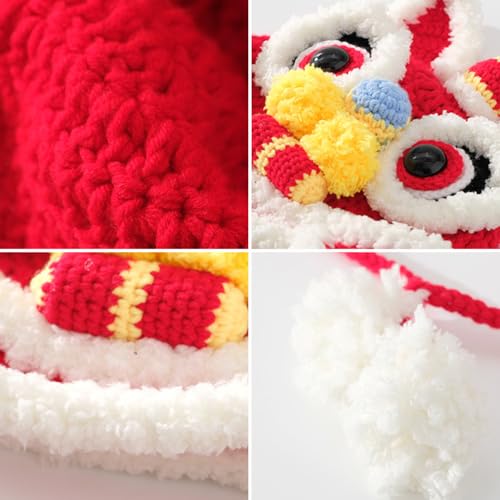 Oriental Christmas Hat, Chinese Hip-Hop New Year’s Lion Dance Hat, Handmade Knitted Warm Parent-Child Hat4