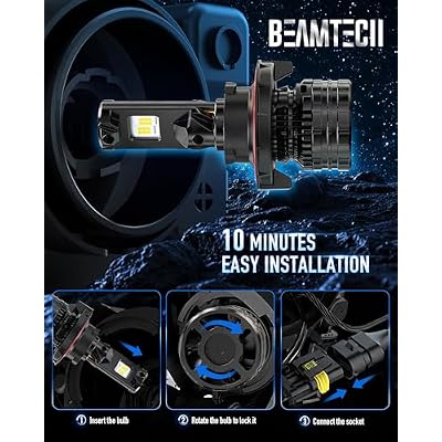 BEAMTECH H13/9008 Bulbs, 900% Brighter Canbus Ready 6500K White Light or Fog Light, 2 Bulbs.