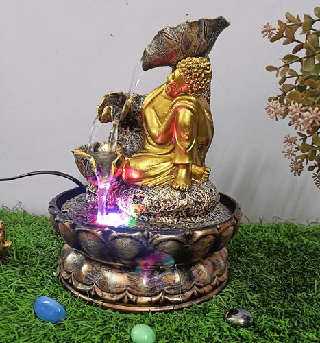 Image of Decorative Water Fountain for Home Decor, Office, Indoor & Outdoor, Garden, Puja Room, Vaastu, Reception, Spa, Gifting. (Golden Buddha UR-049)