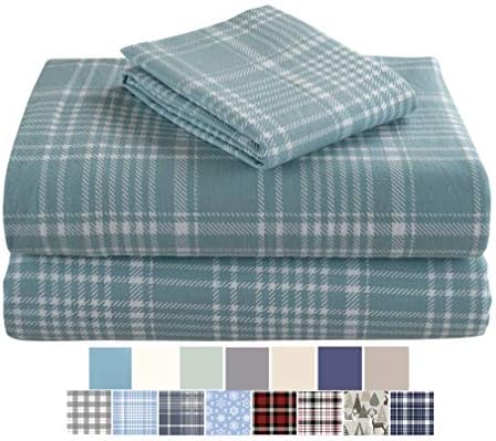 Morgan Home Cotton Turkish Flannel Sheets 100% Brushed Cotton for Supreme Comfort - Deep Pockets - Warm and Cozy, Great for All Seasons (REO Plaid, Twin)