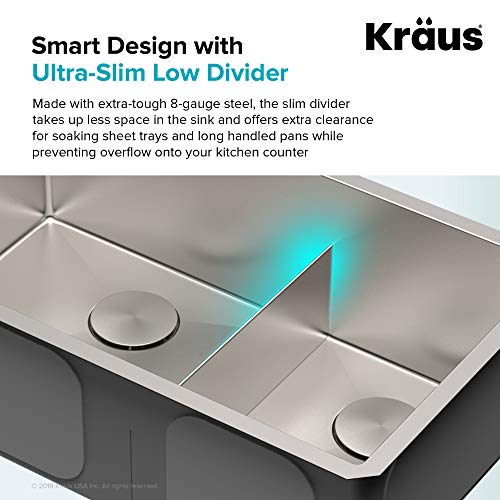 Kraus Khu103-32 Standart Pro 32 Inch 16 Gauge Undermount 60/40 Stainless Steel Set (8 Item Bundle: Sink, Bottom Grid Assembly, Drain Cap X2, Kitchen Towel), 32, 50/40 Double Bowl, Silver #TOP5