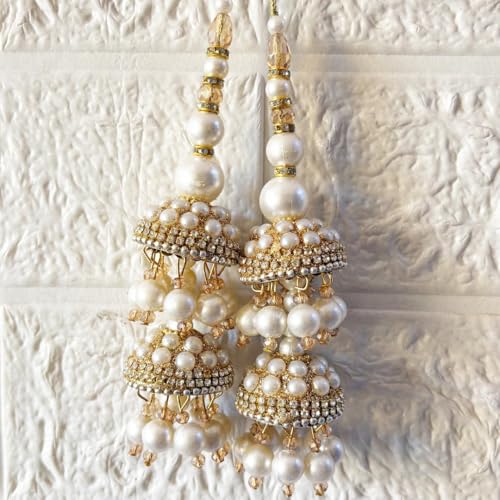 Image of Adikala Craft Store Handmade Ethnic Latkan Tassel Set of 2 for Saree Pallu, Blouse, Suits, Dupatta, Lehenga Decor | Ethnic Saree Pallu, Blouse, Suit, Dupatta & Lehenga Decoration (White Glitter D2)
