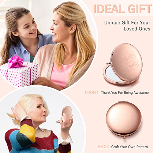 12 Pcs Compact Mirror, Thank You For Being Awesome, Portable Handheld Round Makeup Mirror For Purse Double Sided Travel Magnifying Pocket Mirror Mom Women, Rose Gold #TOP3