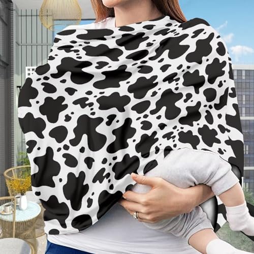 Image of Forchrinse Cow Print Car Seat Cover for Babies Soft Breathable Breastfeeding Nursing Cover Infant Carseat Canopy Stroller Cover Easy Install