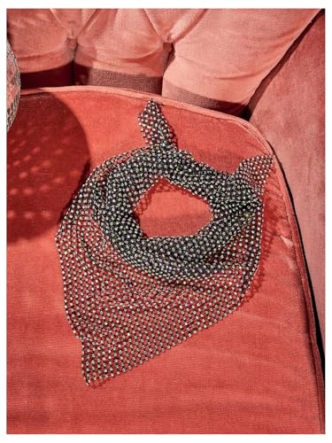 OYOANGLE Women's Rhinestone Mesh Head Scarf Sparkly Glitter Triangle Headband Party Rave Head Wraps Accessories Black One-Size3