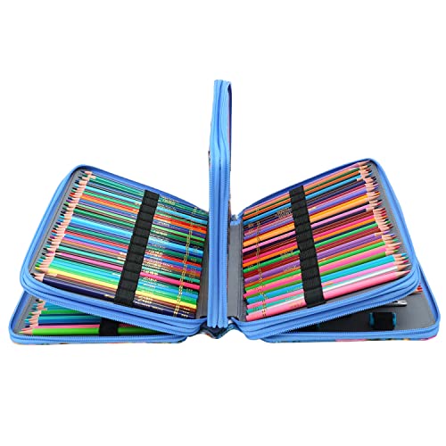 Image of Vomgomfom 300 Slots Marker Case 4-Layer PU Leather, Handle, Blue