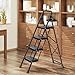 KINGRACK 4 Step Ladder, Sturdy Steel Step Stool with Anti-Slip Wide Pedals, Handrail, Safe-Lock Design, Pass 800lbs Load Testing, Folding Portable Ladder for Multi-Purpose, Home, Kitchen, Black