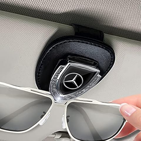 BIGROUP Car Glasses Holder for Mercedes Benz CESM CLK GLK GLC GLE AMG CLS Series, Car Sun Visor Sunglasses Holder, Ticket Card Clip Glasses Holder for Car, Black Cover