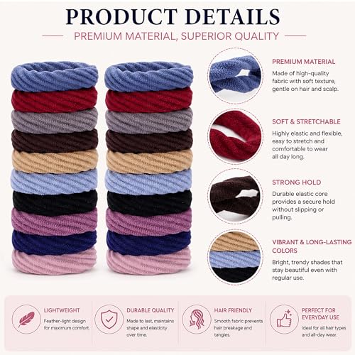 Image of GLUN Braided Multicolor Ponytail Holders Hair Ties Pack of 50, Soft Cotton Elastic Scrunchie Bands for Women, Girls & Teens, Strong Stretchable Non-Slip Rubber Bands for Thick Hair & Daily Styling