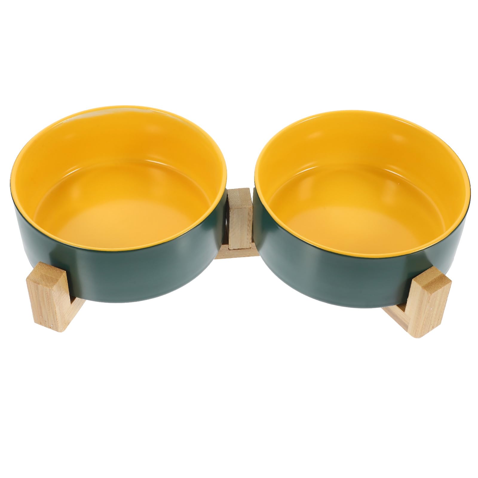 1ensemble Gamelle Chat Céramique Double avec Support Bois Surélevé Bol Eau et Nourriture Anti-débordement pour Animaux Capacité Large Facile à Nettoyer