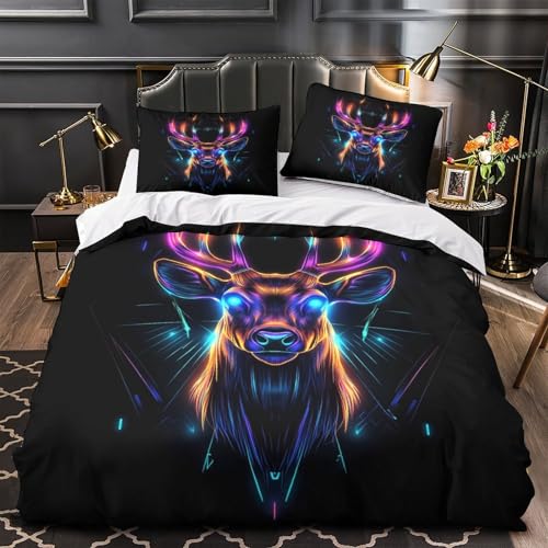 Housse de couette cyberpunk tête de cerf néon lit super king 260x220 - 2
