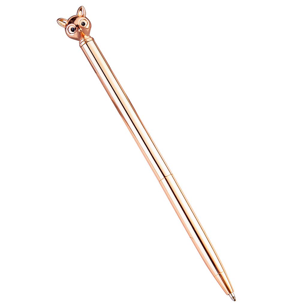 FiedFikt Creative Fox Head Metal Ballpoint Writing Ballpen School Office Pen Supplies Stationery Bling Ball Pen for Students and Teachers Children's Gift 1 pc (Rose Gold)