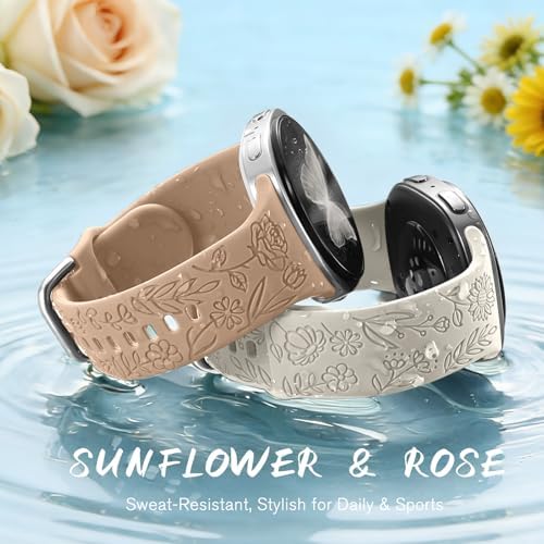 SNBLK Floral Engraved Bands Compatible with Galaxy Watch 9/8 Band 40mm 44mm/ Watch 8 Classic Band 46mm, 6 Pack Cute Flower Soft Silicone Sport Replacement Strap for Samsung Watch 8 Bands Women Men — view 3