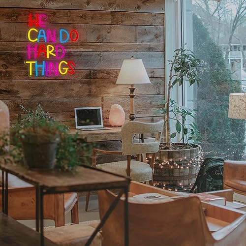 Image of We Can Do Hard Things Neon Sign, Motivational Neon Light LED Classroom Sign USB Dimmable, for Inspirational Classroom Office Library Neon Light Kids Wall Art Bedroom Birthday Party Backdrop(13.3*10.6In)