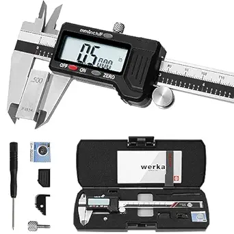 werka Digital Caliper, 0-6” Calipers Measuring Tool, Auto-Off Micrometer Caliper with 0.001”High-Accuracy,Inch/Fraction/Millimeter Conversions Button,4 Measuring Ways, Stainless Steel Construction