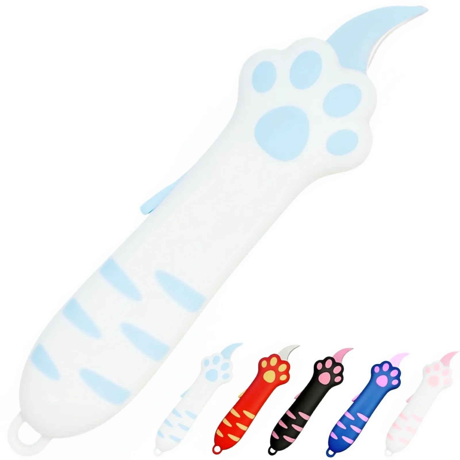 Cat Paw Box Cutter, 2026 New Retractable Cat Claw Knife Cute Cat Box Paper Cutter，Portable Cat Retractable Knife (Blue)
