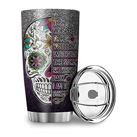 Glitter Purple Skull Firefighter Tumbler Stainless Steel Travel Mug Insulation Coffee Cup Cover