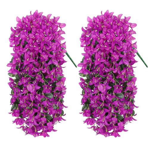 UXORSN 2 Piezas Flores Artificiales Colgantes Plantas Artificial Colgante Exterior Resistentes a los UV Buganvillas Artificiales Enredaderas Artificiales Decorativas para Jardín Balcón,Púrpura