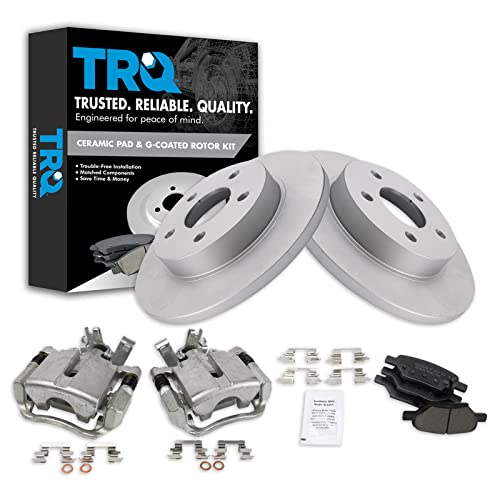 Image of TRQ Rear Brake Pad and Rotor Set Ceramic G Coated Rotors Calipers | For 2005-2007 Chevrolet Cobalt 2004-2012 Malibu 2005-2010 Pontiac G6 2007-2009 Saturn Aura