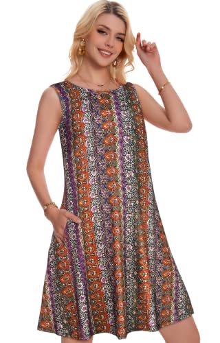 Image of elescat Summer Dresses for Women Boho Sleeveless Pocket Tshirt Sundresses | Two Hidden Pockets, Solid or Floral, Casual Flowy A Line, Loose Beach Cover Up, 2026 Fashion Vintage Outfits, Vacation Crusie