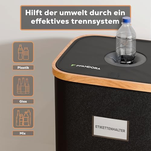 PFANDORA® 105L Pfandflaschen Sammelbehälter – Leergutbehälter für Küche, Haushalt & Garten – Faltbar, Waschbar, mit Etikettenhalter & 2 XXL-Innenbeuteln – Flaschensammler & Mülltrennung.(Schwarz) – Bild 3