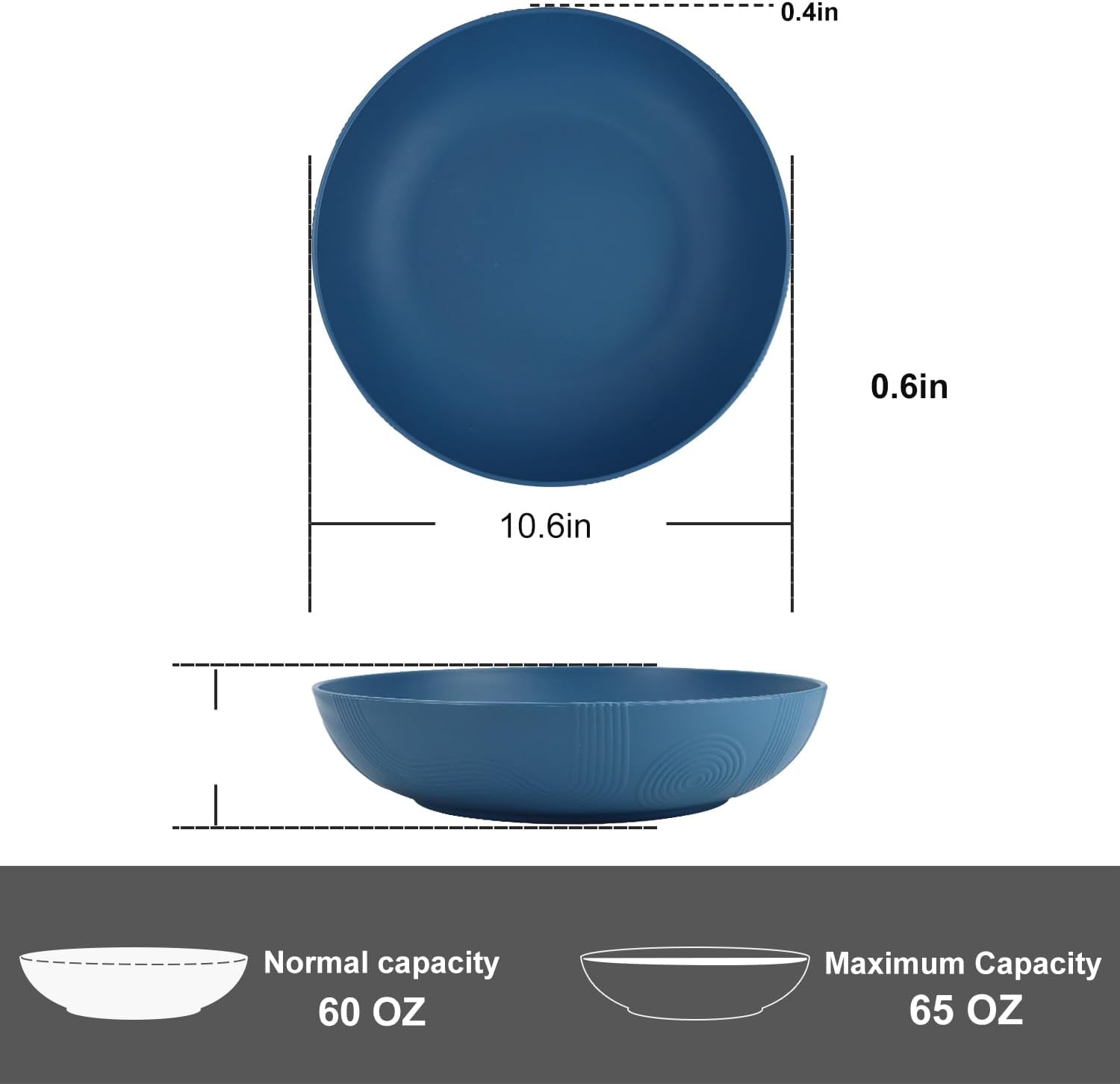 PYRMONT 65 OZ Salad Bowls Set of 6-10 inch Serving Bowl Large Bowl Wheat Straw Plates Bowls - Dishwasher Safe Plate - Wide and Shallow Bowls for Kitchen,Pasta,Noodles - Multi Color - Image 2