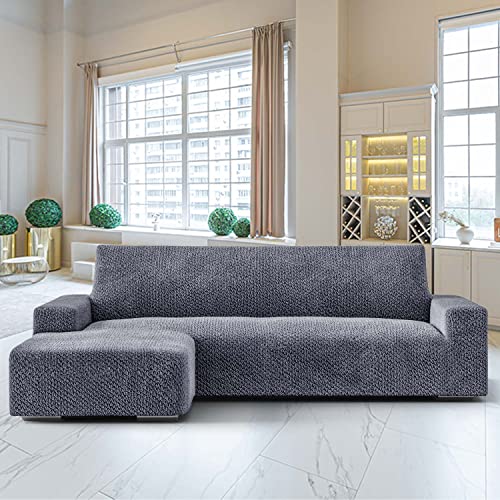 Menotti L Shape Sofa Cover - Velvet Sectional Covers Chaise Lounge Couch Cover Soft Fabric Slipcovers 1-piece Form Fit Stretch Furniture Cover - Made in Italy - Velvet (Grey, L-Shape Left)