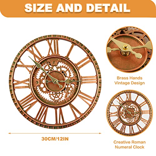 Taodyans Outdoor Wall Clock Waterproof Garden Clock 12in Quartz Battery Powered Clocks Roman Retro Home Kitchen Clock -Not Silent (Red Copper) - Image 4