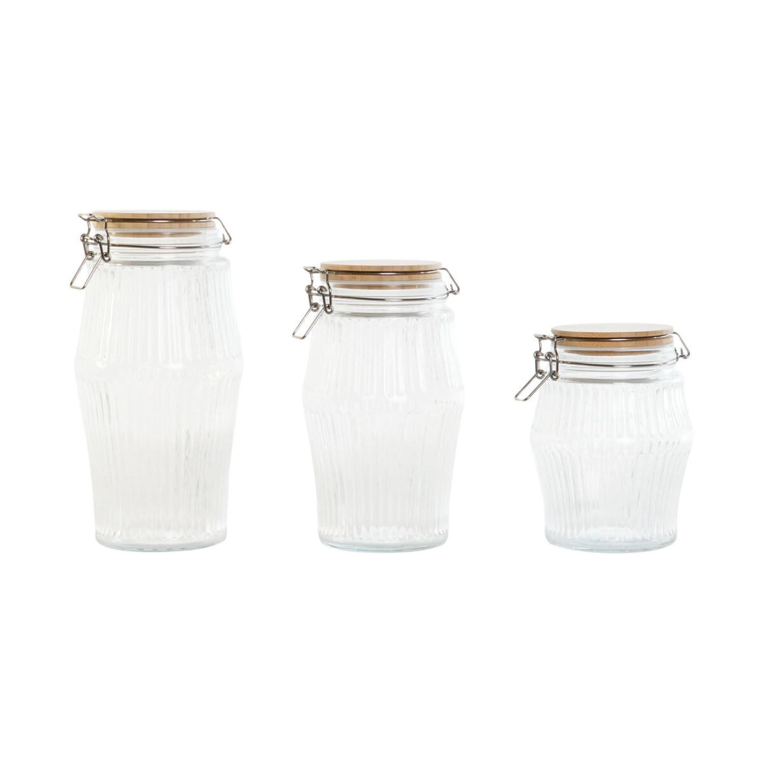 Lot de 3 pots en verre haut de gamme et bambou design épuré 27 cm