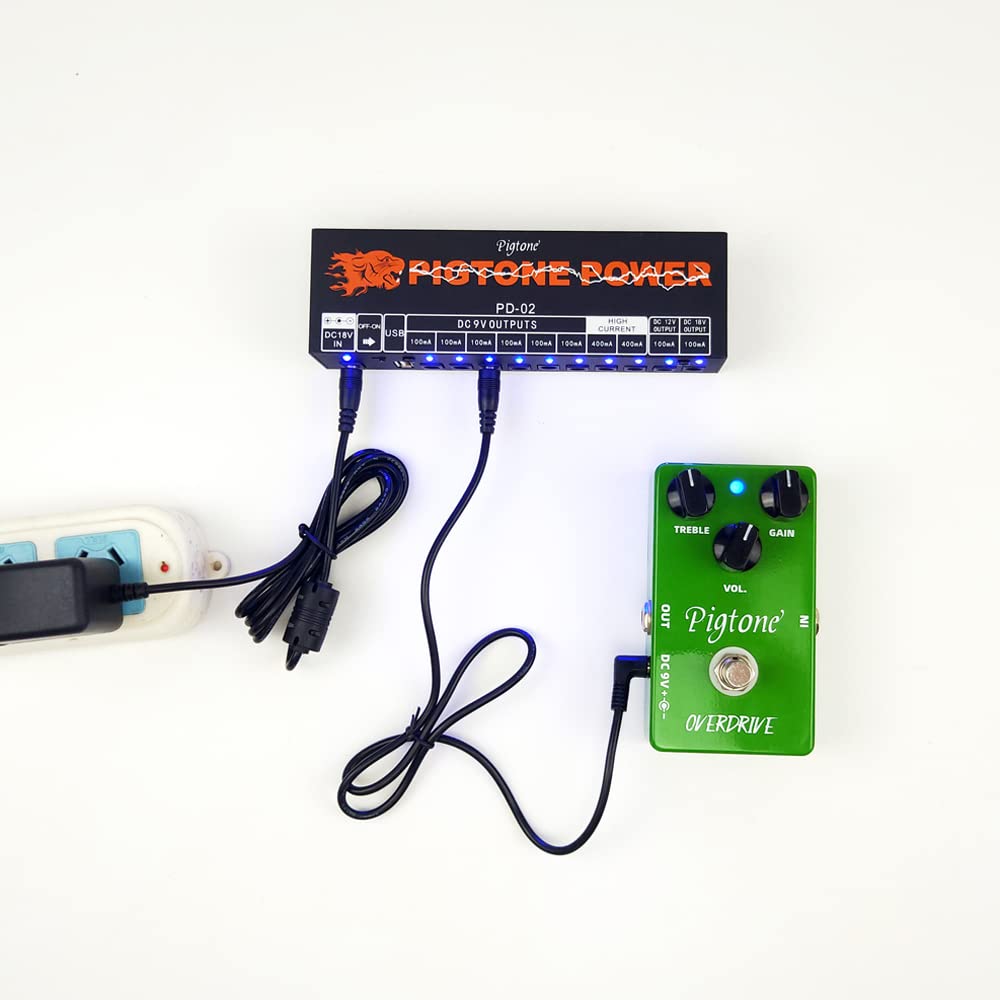 Fuente de alimentación de pedal de guitarra 10 salidas de CC aisladas para pedal de efecto 9V/12V/18V con puerto USB PD-02