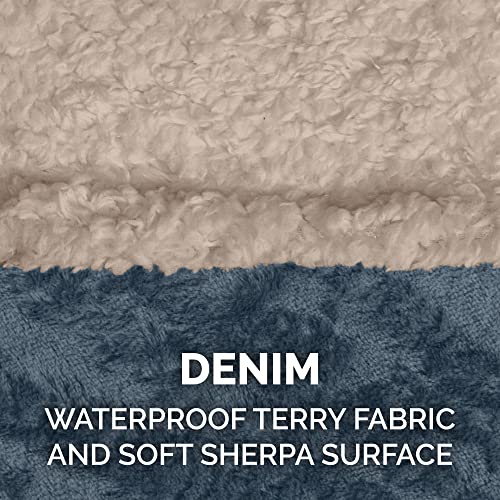 Image of Furhaven Waterproof & Self-Warming Throw Blanket for Dogs & Indoor Cats, Washable & Reflects Body Heat - Soft-Edged Terry & Sherpa Dog Blanket - Cozy Denim, Small