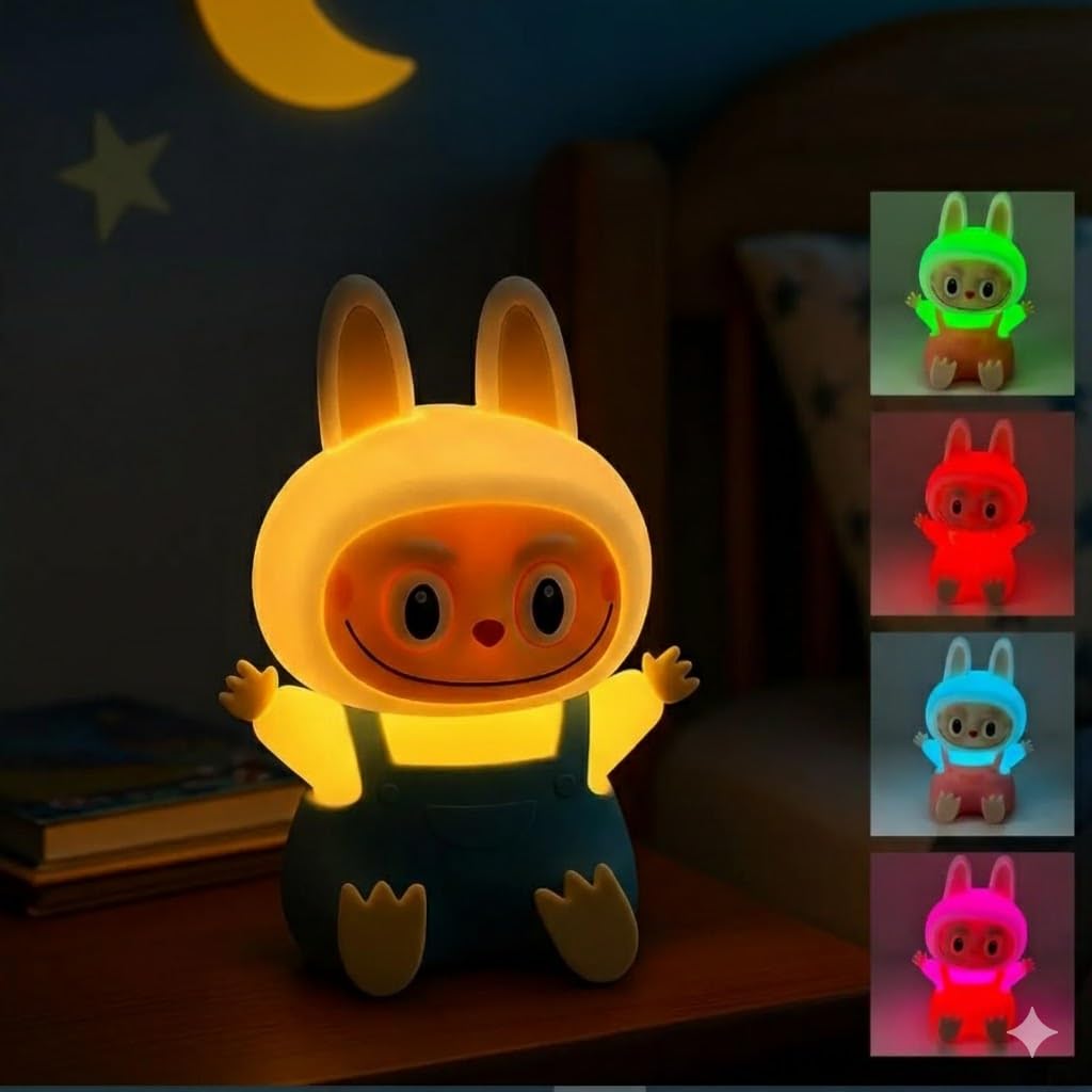 zahab Silicone Touch Night Lamp for Kids | Soft Bunny Design LED Night Light | Rechargeable Touch Control Lamp | Eye-Friendly Bedside Lamp for Babies & Kids