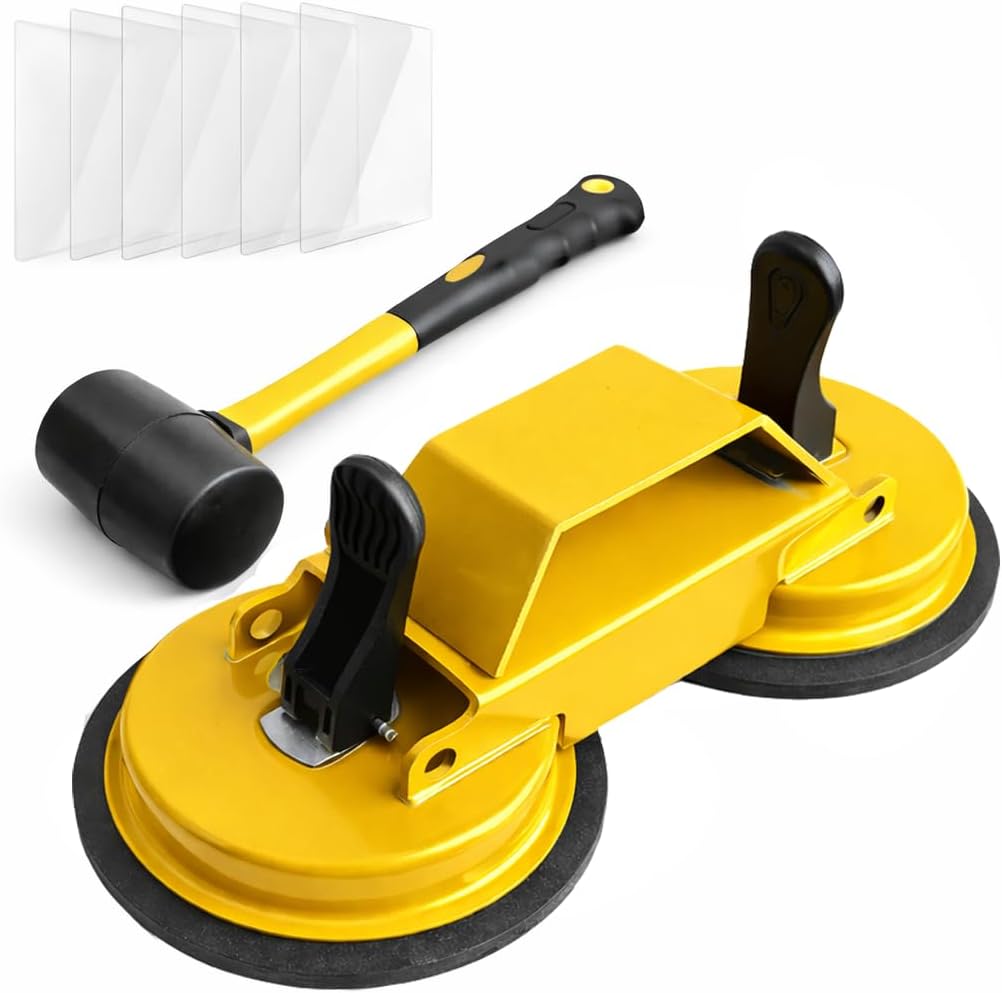 Floor Gap Fixer Tool with Dual Silicone Suction Cups & Rubber Hammer – 45° Angled Striking Surface, Includes Adhesive Pads – for Laminate, Vinyl Plank, SPC & Engineered Hardwood Floors