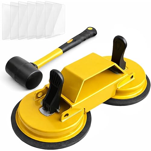 Floor Gap Fixer Tool with Dual Silicone Suction Cups & Rubber Hammer – 45° Angled Striking Surface, Includes Adhesive Pads – for Laminate, Vinyl Plank, SPC & Engineered Hardwood Floors